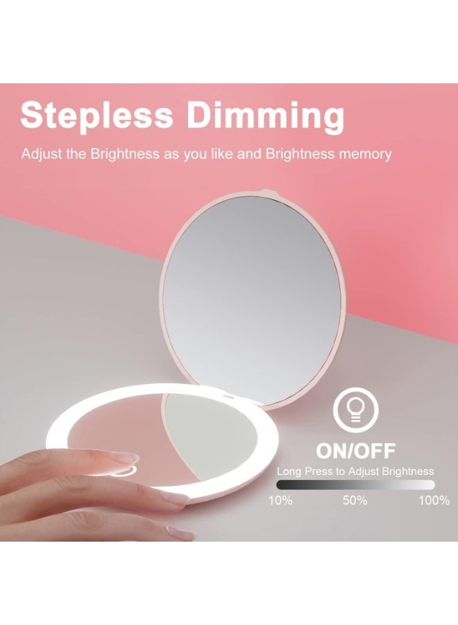 Trendiva LED Lighted Compact Mirror,4 Inch 1X/5X Magnification Travel Makeup Mirror,Rechargeable Portable Compact Mirror with Light for Handbag, Purse, Pocket, Pink - Image 1