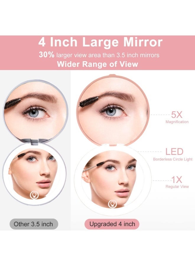 Trendiva LED Lighted Compact Mirror,4 Inch 1X/5X Magnification Travel Makeup Mirror,Rechargeable Portable Compact Mirror with Light for Handbag, Purse, Pocket, Pink - Image 4