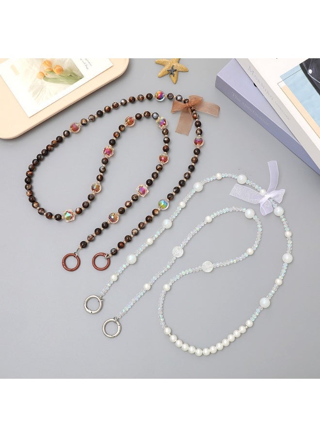 NIBEMINENT Beaded Phone Lanyard, Anti Lost Removable Wrist Strap,Creative Tiger Eye Pearl Bracelet Pendant, Phone Keychain Lanyard - Image 2