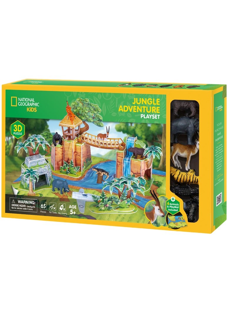 National Geographic Kids 3D Puzzle Jungle Adventure Playset 65-pieces with 6 Animal Figures & Playmat | No-Glue or Scissors Needed! | Building Kit | Puzzle for Kids | Challenging Puzzle | Arts & Crafts | Perfect for Stress Reliever and Puzzle Lovers - Image 1
