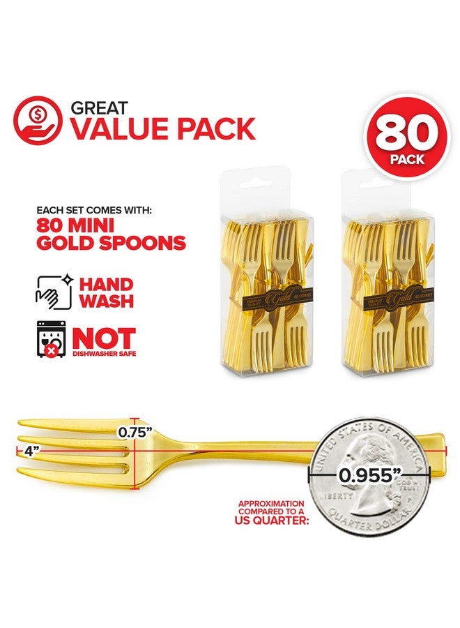 Stock Your Home Gold Mini Forks 4 Inch (80-Count) Disposable Plastic Appetizer Fork for Cocktail Hour, Dessert Cups, Small Food Samples, Tiny Appetizers, Charcuterie Board, Wedding Reception  - Image 2