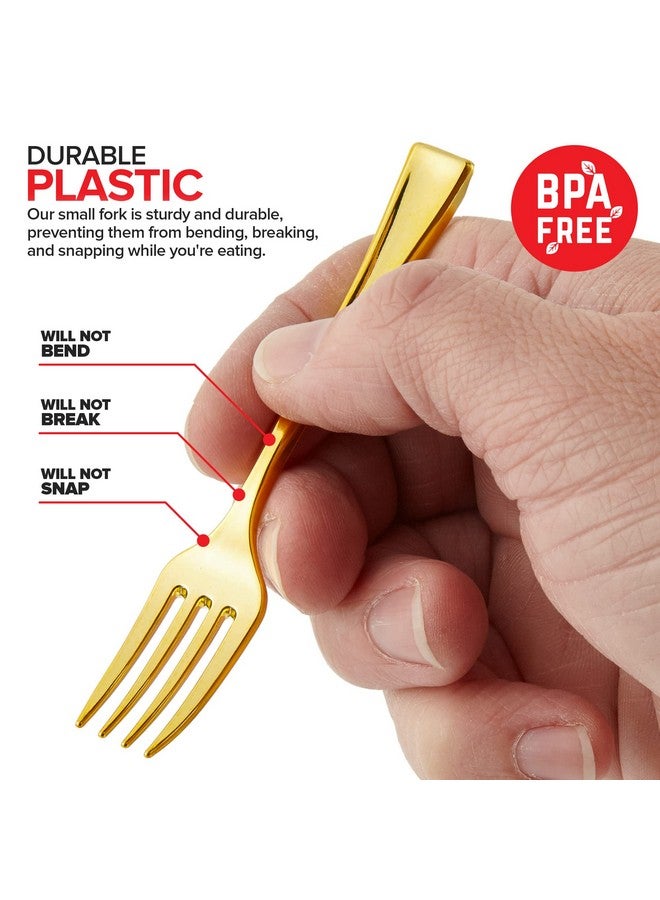 Stock Your Home Gold Mini Forks 4 Inch (80-Count) Disposable Plastic Appetizer Fork for Cocktail Hour, Dessert Cups, Small Food Samples, Tiny Appetizers, Charcuterie Board, Wedding Reception  - Image 3