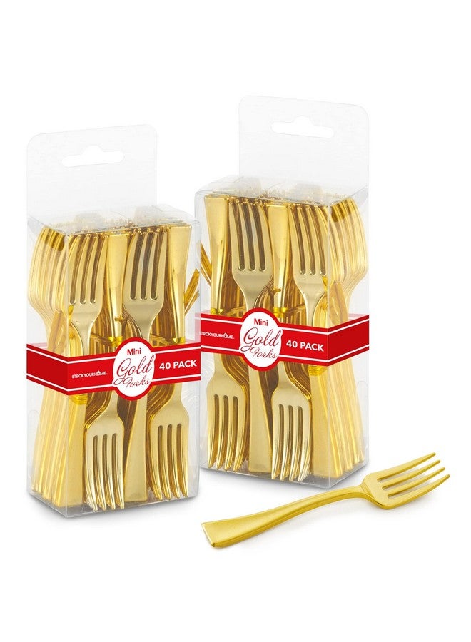 Stock Your Home Gold Mini Forks 4 Inch (80-Count) Disposable Plastic Appetizer Fork for Cocktail Hour, Dessert Cups, Small Food Samples, Tiny Appetizers, Charcuterie Board, Wedding Reception  - Image 1