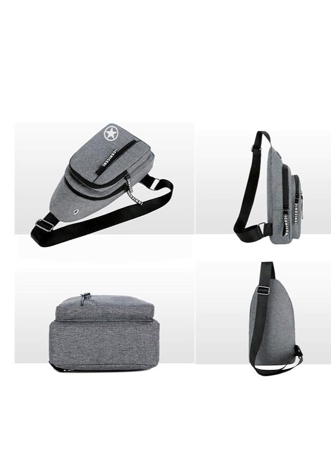 Plan A Small Crossbody Bag, Multifunctional Small Chest Shoulder Backpack Travel Bag, Thick Canvas Multi-Pocket Waterproof Travel Bag for Men Women Boys with Earphone Hole  - Image 2