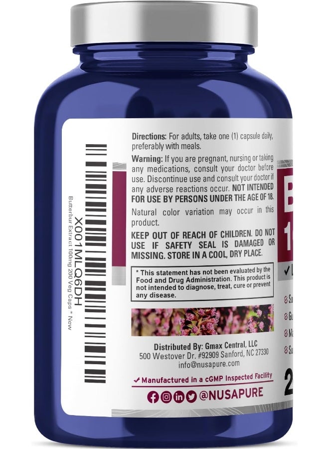 NusaPure Butterbur Extract 100mg 200 Veggie Caps (Non-GMO, PA Free, Vegetarian & Gluten-Free) - Image 3