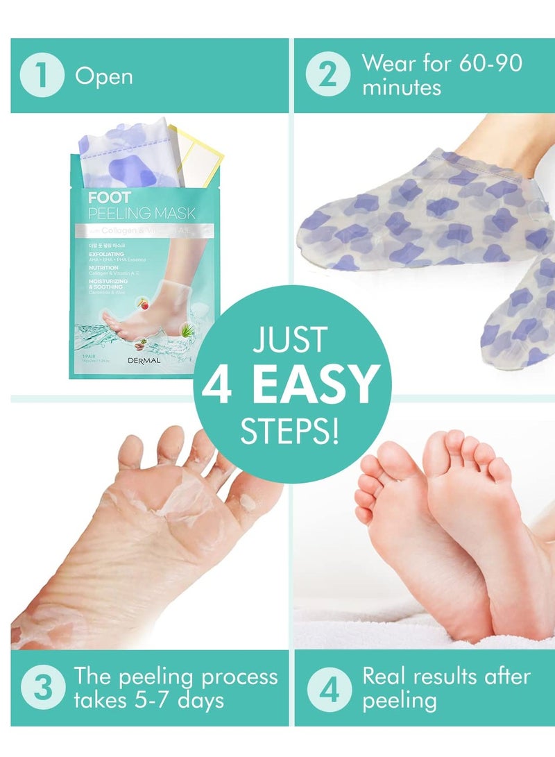 DERMAL DERMAL KOREA Foot Peeling Mask 3 Pack For Dry Foot And Cracked Heel & Callus With Aloe Vera And Collagen - Exfoliating Peel Mask With Aha, Bha, & Pha And For Moisturizing, Soothing & Refreshing Feet  - Image 5