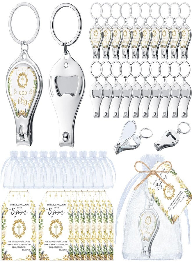 Vesici 25 Sets Baptism Party Favors for Guests Bottle Opener Keychains with Nail Clippers Gift Cards for Christening Souvenirs - Image 1