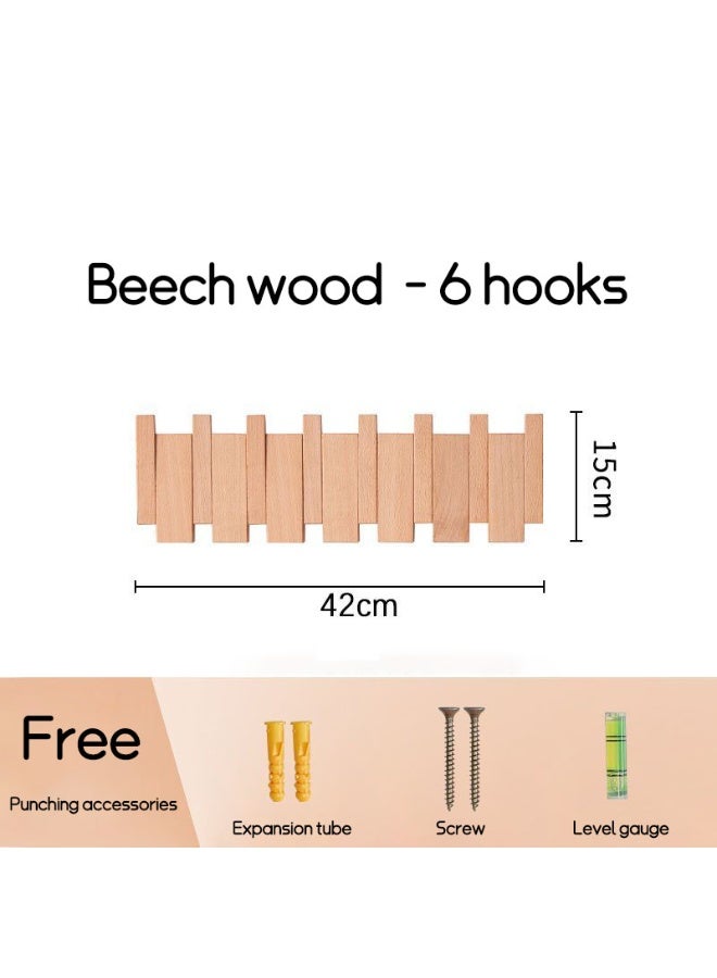 RVETEE 42cm 6 Hooks Black Walnut Wood Coat Rack Wall Mounted Solid Wood Clothes Hooks Hallway Entrance Door Hanger Home Decor Furniture - Image 3