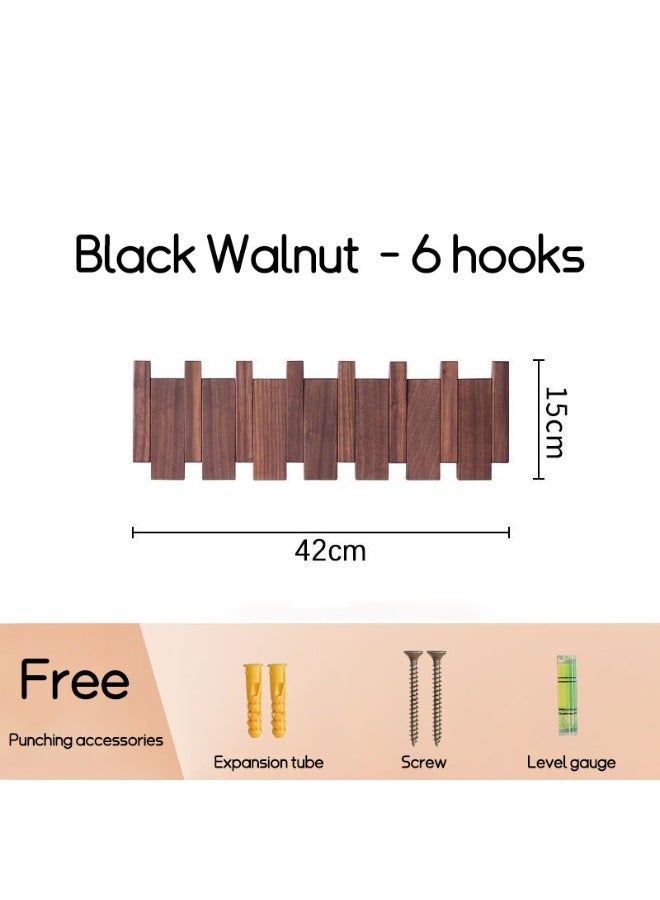 RVETEE 42cm 6 Hooks Black Walnut Wood Coat Rack Wall Mounted Solid Wood Clothes Hooks Hallway Entrance Door Hanger Home Decor Furniture - Image 2