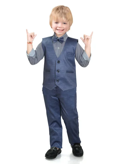 بيبي كلو Formal Suits long sleeve strips pattern shirts waistcoat pants with bow tie tuxedos outfits