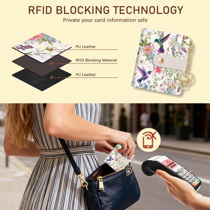 Jogjam Hummingbird Bird Rfid Women Wallet, Small Slim Thin Compact Credit Card Wallet, PU Leather Bifold Cash Wallet, Zipper Coin Pocket ID Window, Female Ladies Girl Gifts - Image 3