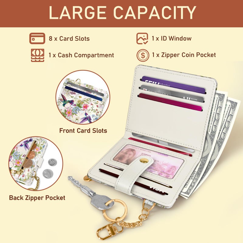 Jogjam Hummingbird Bird Rfid Women Wallet, Small Slim Thin Compact Credit Card Wallet, PU Leather Bifold Cash Wallet, Zipper Coin Pocket ID Window, Female Ladies Girl Gifts - Image 4