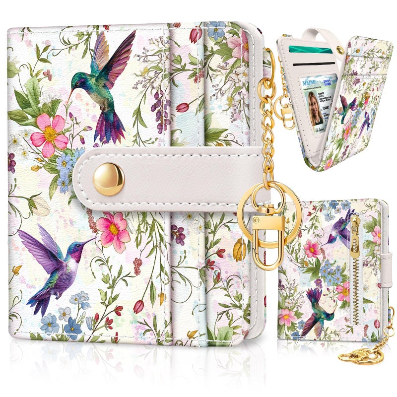 Jogjam Hummingbird Bird Rfid Women Wallet, Small Slim Thin Compact Credit Card Wallet, PU Leather Bifold Cash Wallet, Zipper Coin Pocket ID Window, Female Ladies Girl Gifts - Image 1
