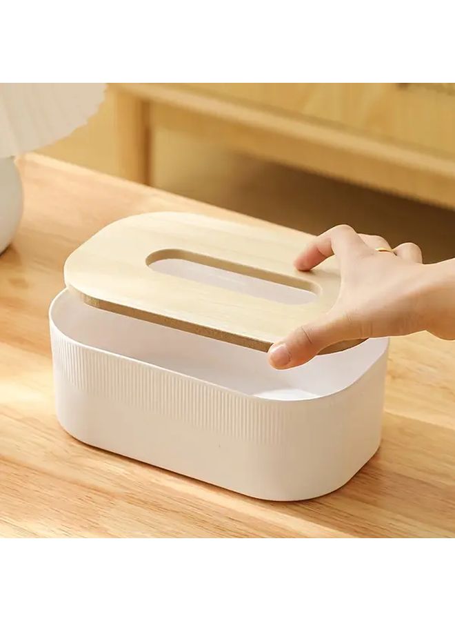 Coffee Color Modern Wooden Lid Tissue Box Plastic Kitchen Bathroom Organizer - Image 5