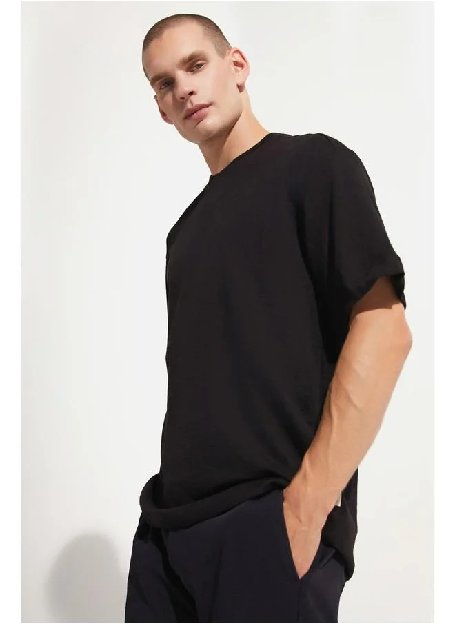 جون June Men Oversize Pattern Crew Neck Tshirt Black