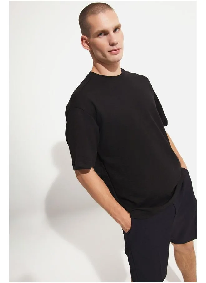جون June Men Oversize Pattern Crew Neck Tshirt Black