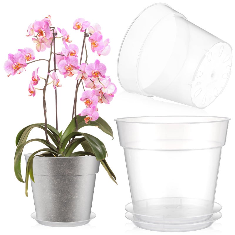 Baderke 3 Pack Clear Nursery Pot Plastic Nursery Pot Large Plant with Drainage Holes for Root Health Indoor Outdoor 8 Inches - Image 2