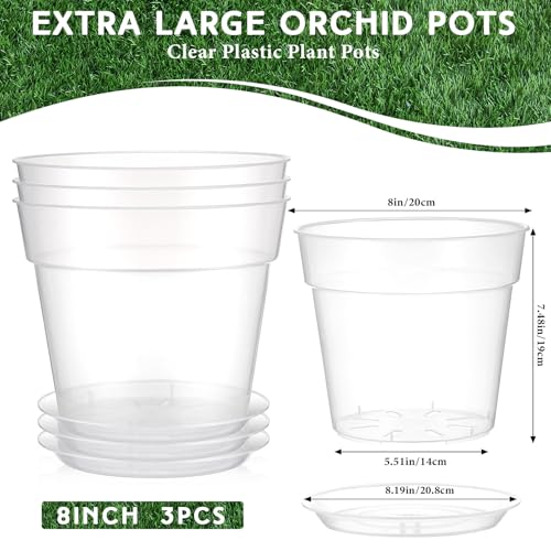 Baderke 3 Pack Clear Nursery Pot Plastic Nursery Pot Large Plant with Drainage Holes for Root Health Indoor Outdoor 8 Inches - Image 3