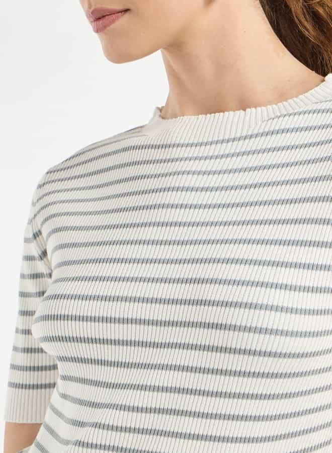 سبلاش فيڤ تيشيرت مخطط بياقة عالية وأكمام قصيرة - Image 4