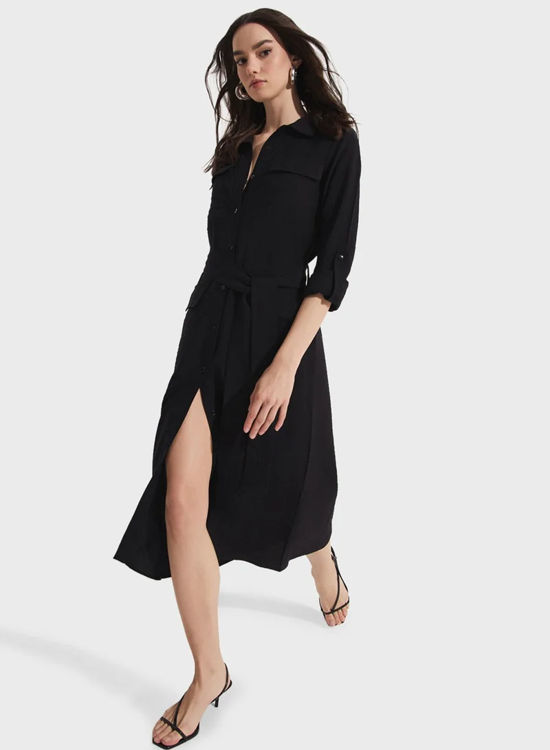 JUNE Tiered Belted Dress