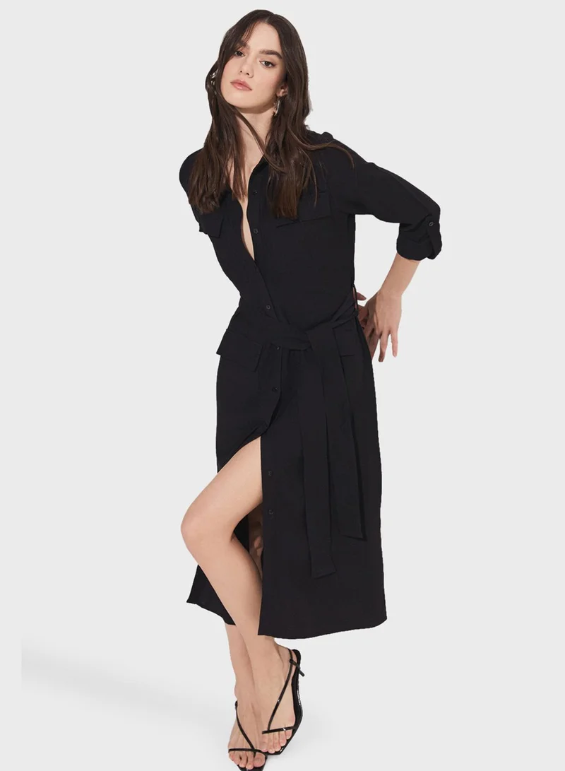 JUNE Tiered Belted Dress