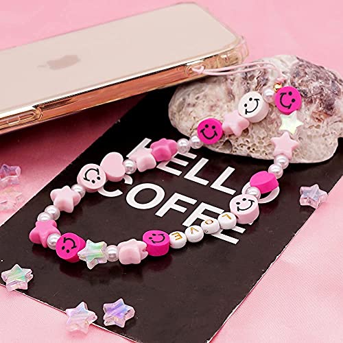 LUSTEMBER Cute Beaded Phone Charm, Smiley Face Wrist Strap, Colorful Handmade Polymer Clay and Pearl Chain - Image 3