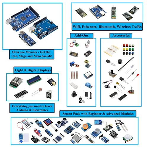 GAR Monster Starter Kit for Arduino Uno Mega Nano, Complete Advanced Set, ESP32, ESP8266, 25 Sensor Modules, Bluetooth WiFi Ethernet for STEM Robotics Projects - Image 3
