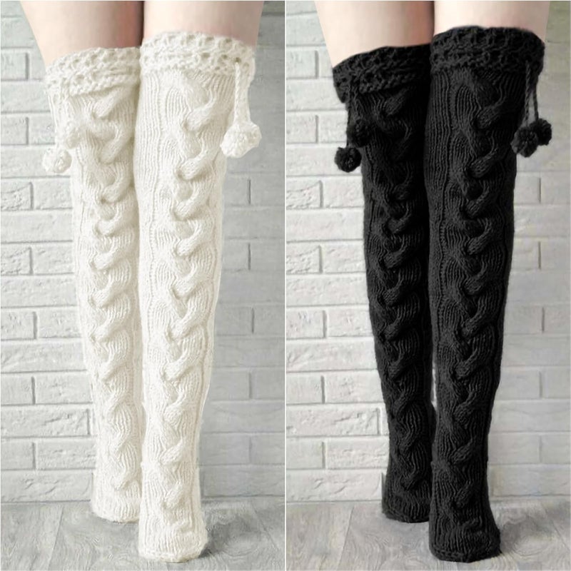 Pcavin Thigh High Socks for Women Cable Knit Over the Knee Boot Socks, Long Warm Leg Warmers Winter - Image 2