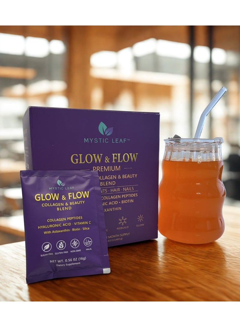 ميستيك ليف مسحوق الكولاجين البحري في أكياس – Glow & Flow مكمل غذائي للجمال للبشرة والشعر والترطيب | أستازانتين، حمض الهيالورونيك، فيتامين C | كولاجين حلال | 30 كيس بنكهة التوت | مع البيوتين والزنك والسيليكا - Image 2