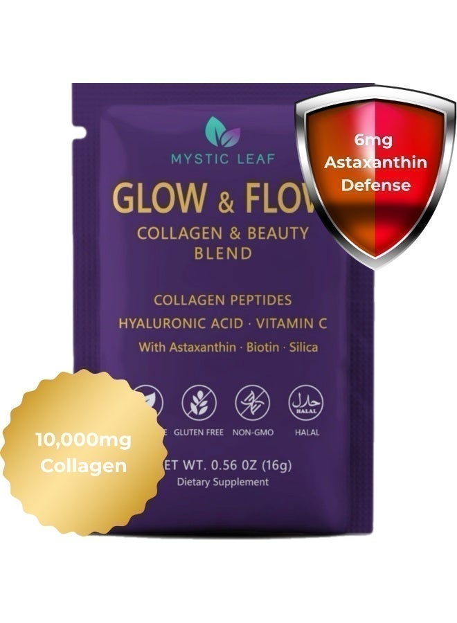 ميستيك ليف مسحوق الكولاجين البحري في أكياس – Glow & Flow مكمل غذائي للجمال للبشرة والشعر والترطيب | أستازانتين، حمض الهيالورونيك، فيتامين C | كولاجين حلال | 30 كيس بنكهة التوت | مع البيوتين والزنك والسيليكا - Image 3