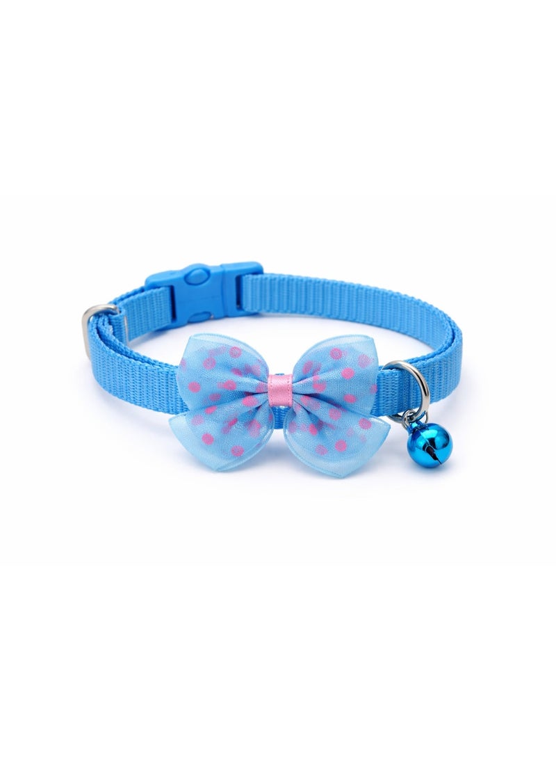 Petto Adjustable Blue Dot Print Bowknot Pet Collar with Bell – Cute Necklace for Small Dogs - Image 3