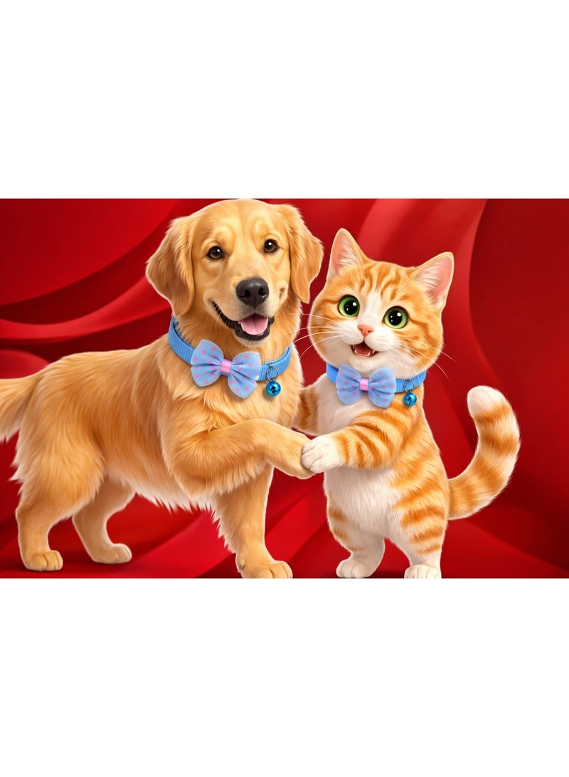 Petto Adjustable Blue Dot Print Bowknot Pet Collar with Bell – Cute Necklace for Small Dogs - Image 1