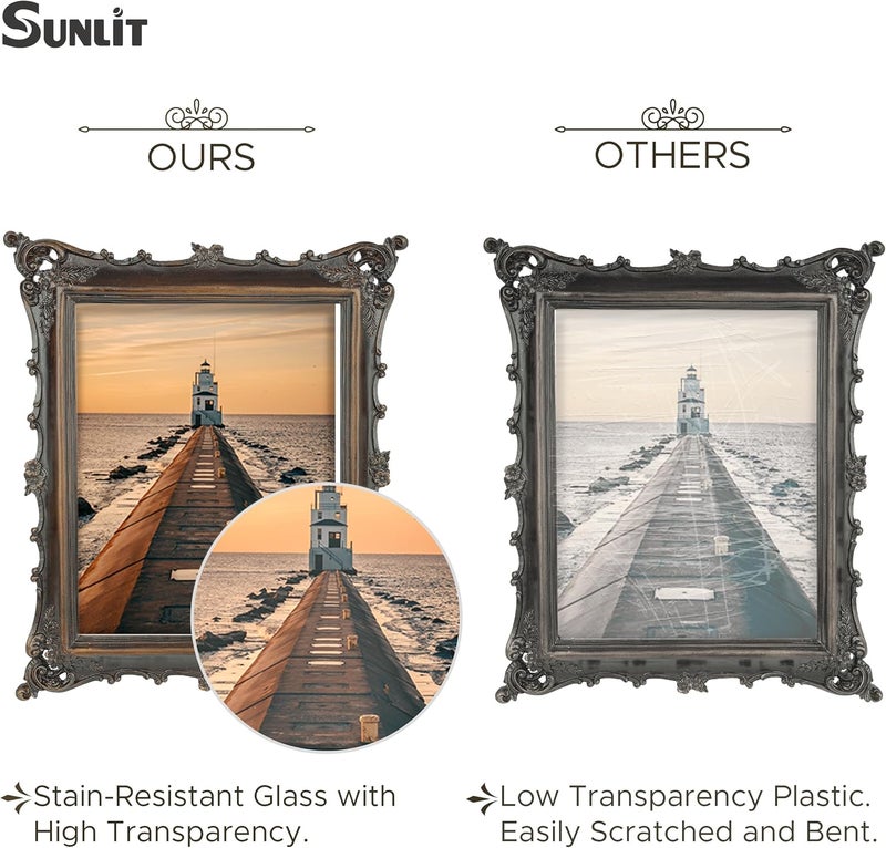 Sunlit Vintage Picture Frame 8x10 Inch, Luxury Antique Photo Frames with Glass Front, Photo Display, Tabletop Wall Hanging, Gift Ideas, Dark Walnut - Image 3
