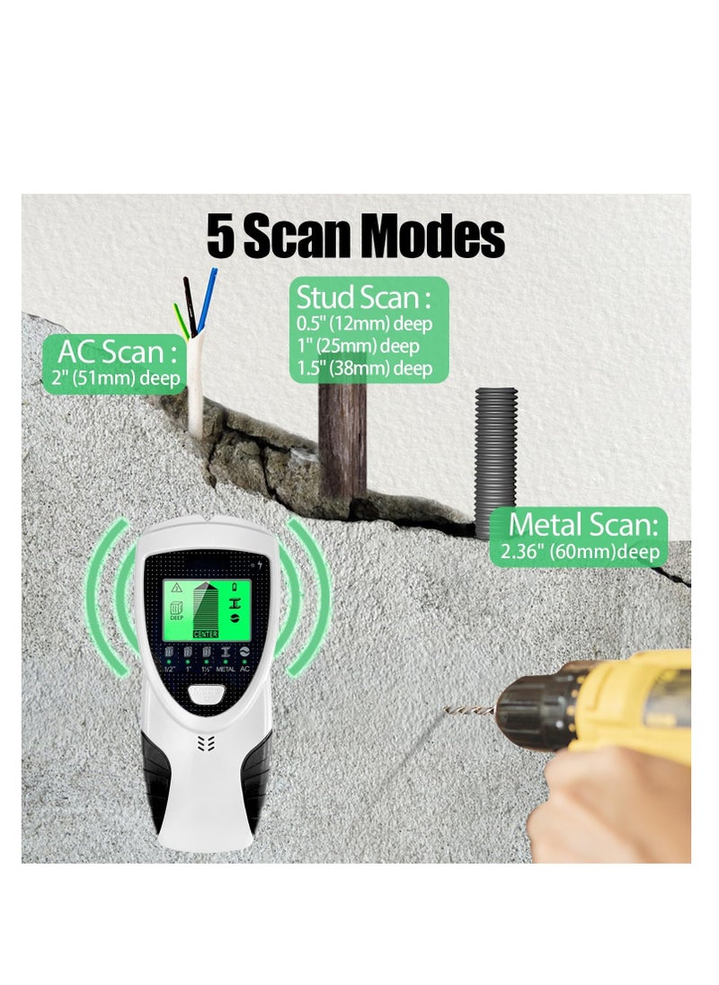 SYOSI Stud Finder, Wall Scanner 5 in 1 Electronic Stud Detector, with LCD Display and Beep Audio Alarm, Large LCD screen, Stud Sensor Beam Finders for Wood Metal Studs and AC Wire Detection  - Image 2