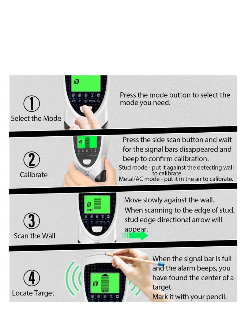 SYOSI Stud Finder, Wall Scanner 5 in 1 Electronic Stud Detector, with LCD Display and Beep Audio Alarm, Large LCD screen, Stud Sensor Beam Finders for Wood Metal Studs and AC Wire Detection  - Image 4
