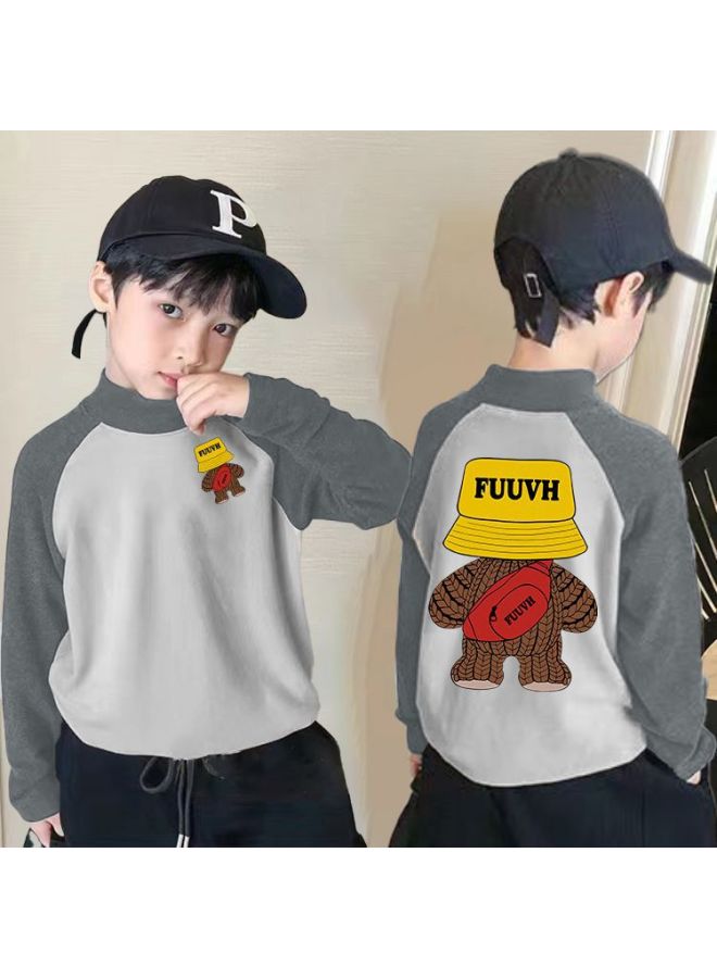 Boys' New Warm Thermal Base Shirt Long-sleeve T-shirt Popular Style For Older Children Stylish Half-high Collar Children's Top