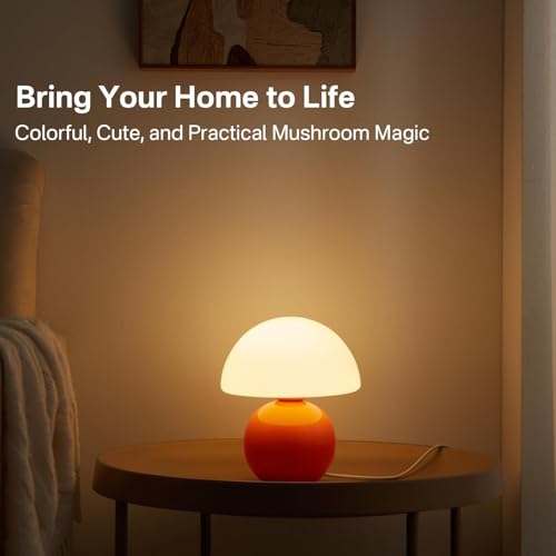 Dawnwake Mushroom Lamp Table Lamp for Bedroom,Desk Bedside Small Lamps for Living Room Night Stands,Mushroom Decor Cute Mini Modern Mid Century Lamps,Unique Aesthetic Home Living Room Decor(Orange) - Image 2