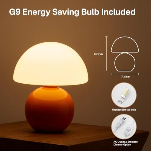 Dawnwake Mushroom Lamp Table Lamp for Bedroom,Desk Bedside Small Lamps for Living Room Night Stands,Mushroom Decor Cute Mini Modern Mid Century Lamps,Unique Aesthetic Home Living Room Decor(Orange) - Image 4