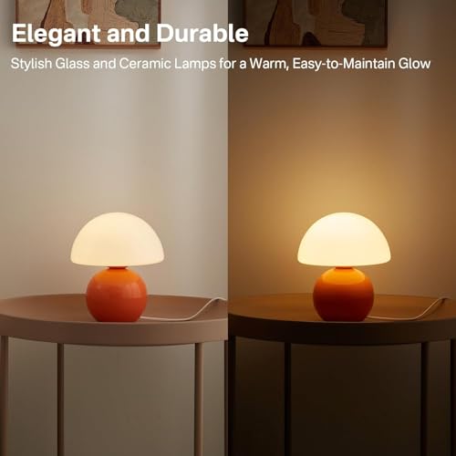 Dawnwake Mushroom Lamp Table Lamp for Bedroom,Desk Bedside Small Lamps for Living Room Night Stands,Mushroom Decor Cute Mini Modern Mid Century Lamps,Unique Aesthetic Home Living Room Decor(Orange) - Image 3