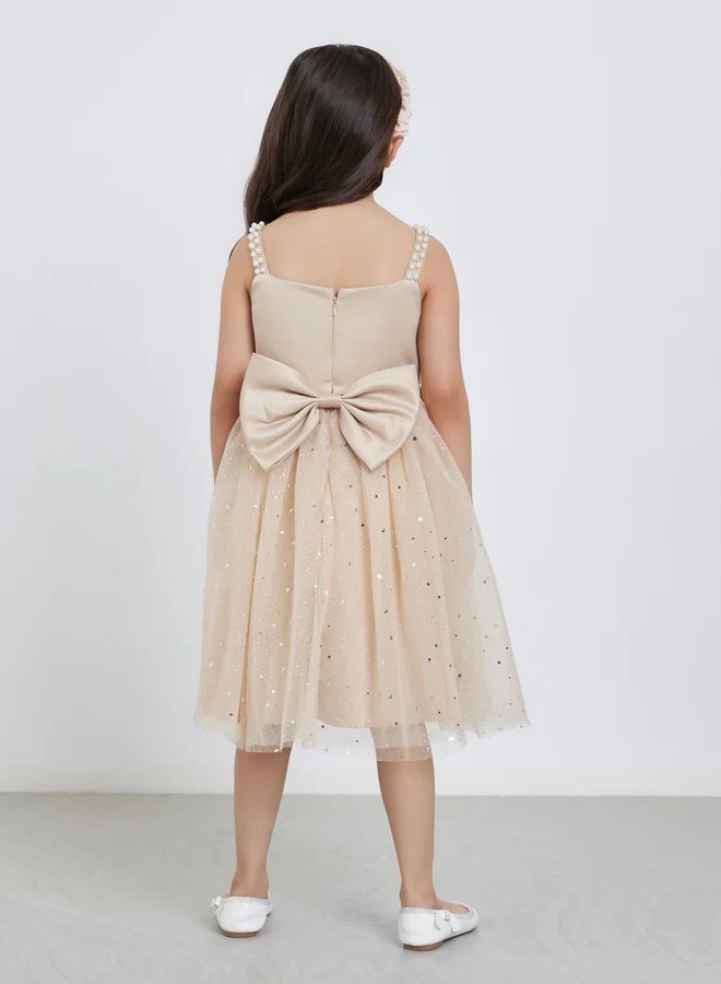 Take Two  Girls Bow Detail Embellished Mesh Dress for Women | Best Price UAE