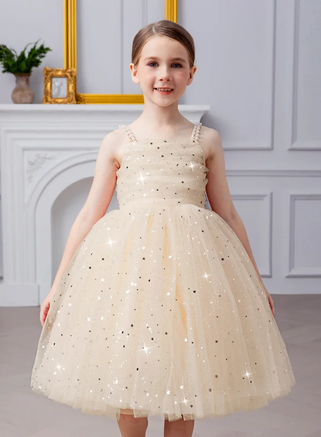 تايك تو فستان بناتي شبكي مزين بتفاصيل فيونكة