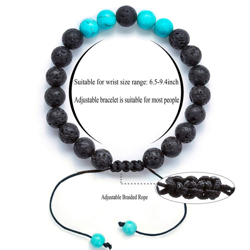Hamoery Men Women 8mm Lava Rock Aromatherapy Anxiety Essential Oil Diffuser Bracelet Adjustable Natural Stone Yoga Beads Bracelet Bangle(Set 1) - Image 5