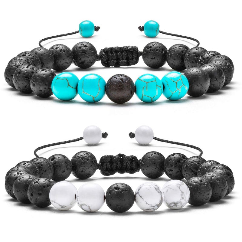 Hamoery Men Women 8mm Lava Rock Aromatherapy Anxiety Essential Oil Diffuser Bracelet Adjustable Natural Stone Yoga Beads Bracelet Bangle(Set 1) - Image 1