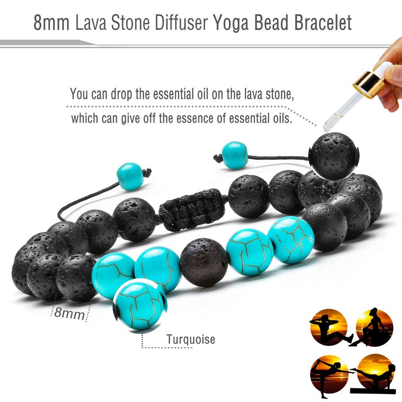 Hamoery Men Women 8mm Lava Rock Aromatherapy Anxiety Essential Oil Diffuser Bracelet Adjustable Natural Stone Yoga Beads Bracelet Bangle(Set 1) - Image 2