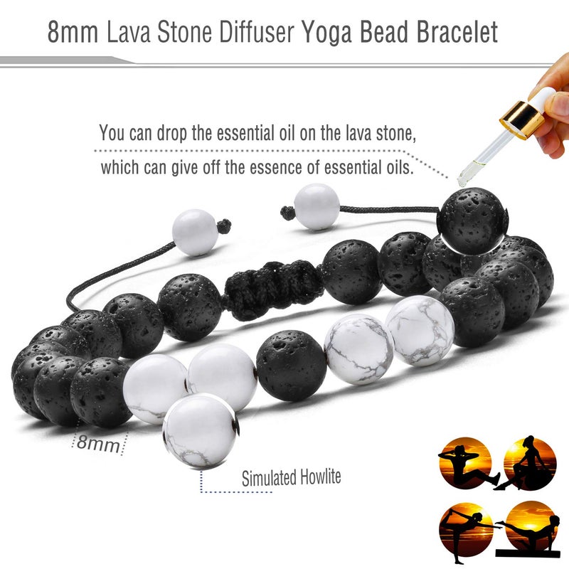 Hamoery Men Women 8mm Lava Rock Aromatherapy Anxiety Essential Oil Diffuser Bracelet Adjustable Natural Stone Yoga Beads Bracelet Bangle(Set 1) - Image 3