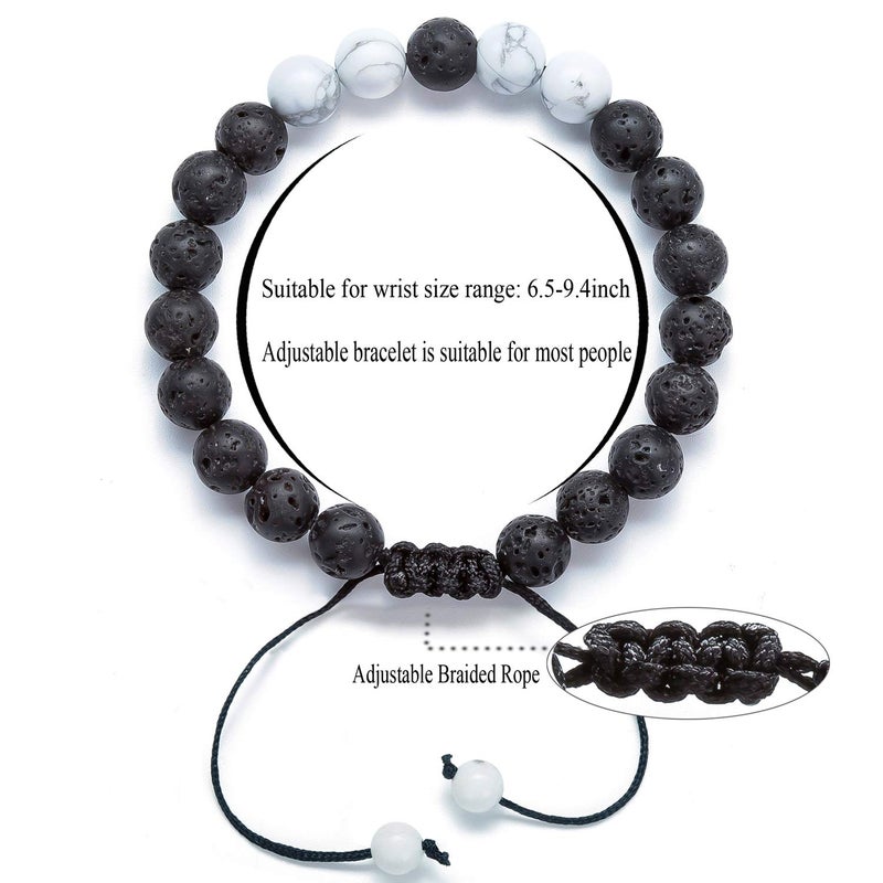 Hamoery Men Women 8mm Lava Rock Aromatherapy Anxiety Essential Oil Diffuser Bracelet Adjustable Natural Stone Yoga Beads Bracelet Bangle(Set 1) - Image 4