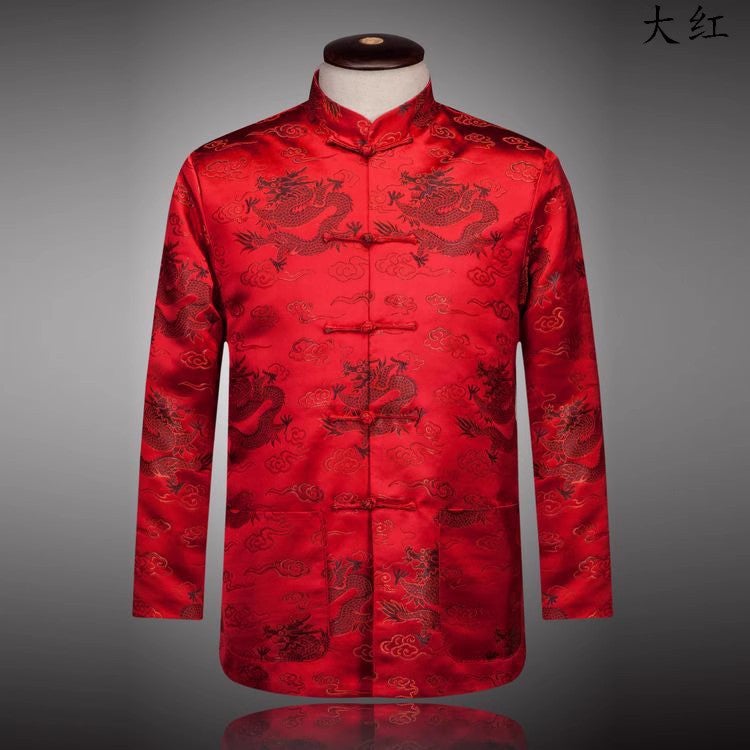 Festive Men'S And Women'S Tang Suit Chinese Style Coat Middle-Aged And Elderly Coat Dragon And Phoenix Couple'S Chinese Tang Suit Cotton-Padded Coat - Image 1