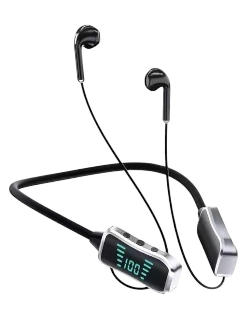 Kin KL50 Bluetooth Neckband Earphones, 48 Hours Playtime, LED Display, TF Card Support Black - Image 1