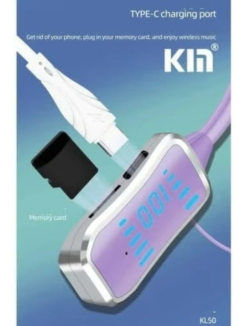 Kin KL50 Bluetooth Neckband Earphones, 48 Hours Playtime, LED Display, TF Card Support Black - Image 2