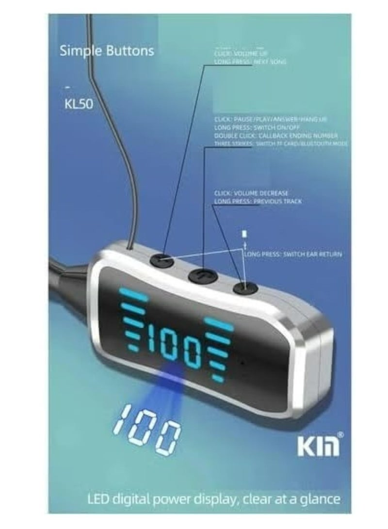 Kin KL50 Bluetooth Neckband Earphones, 48 Hours Playtime, LED Display, TF Card Support Black - Image 5